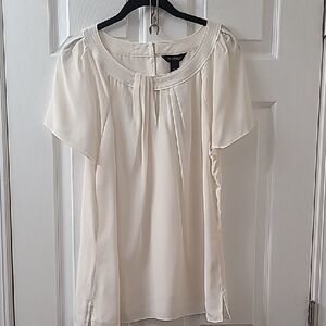 White House Black Market Silk Cream Short Sleeve Blouse